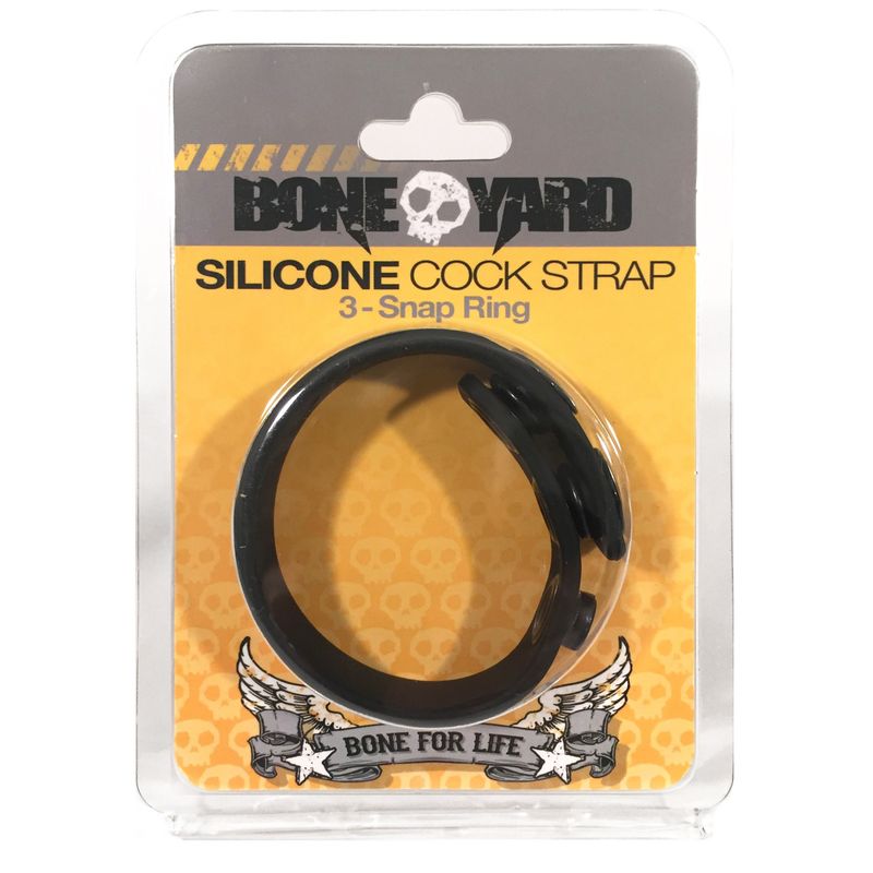 Boneyard Silicone Cock Strap - 3 Snap Ring - Black