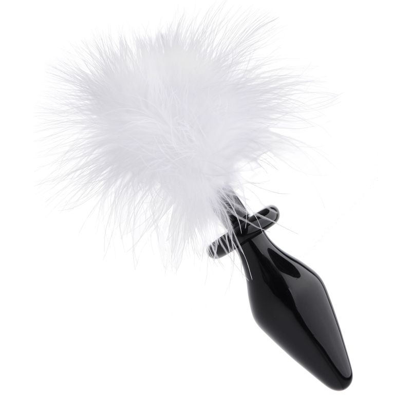 White Fluffer Bunny Tail Glass Anal Plug