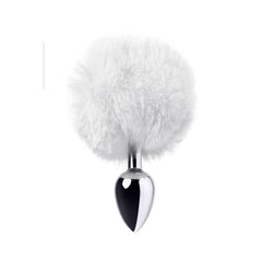 Silver Metal Anal Plug Small w White Tail