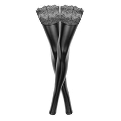 Power Wetlook Stockings w Siliconed Lace