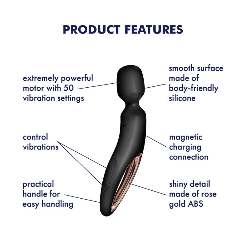 Satisfyer Wand-erland - Black - Black/Rose Gold USB Rechargeable Massage Wand