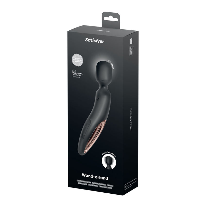 Satisfyer Wand-erland - Black - Black/Rose Gold USB Rechargeable Massage Wand