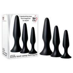 Adam & Eve Silicone Booty Boot Camp Training Kit - Black Butt Plugs - Set of 3 Sizes