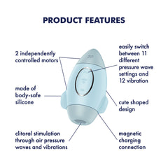 Satisfyer Mission Control - Blue - Blue USB Rechargeable Vibrating Air Pulse Stimulator