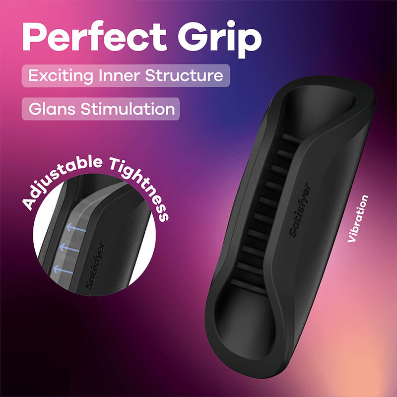 Satisfyer Perfect Grip - Black USB-C Rechargeable Vibrating Masturbator Sleeve