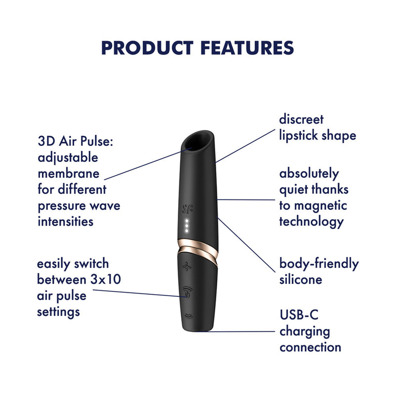 Satisfyer Perfect Kiss - Black USB Rechargeable Air Pulse Stimulator