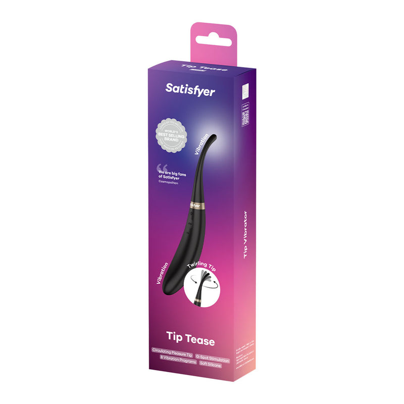 Satisfyer Tip Tease - Black - Black USB Rechargeable Vibrator with Twirling Tip