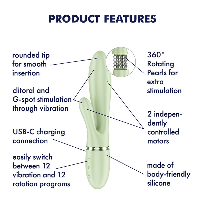 Satisfyer Pearl Bunny 2 - Light Green - Light Green 21.5 cm USB-C Rechargeable Rabbit Vibrator