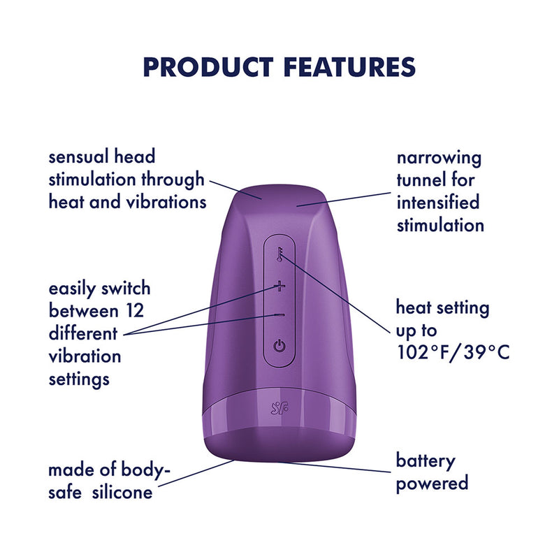 Satisfyer Men Heat Vibration - Battery Series - Purple Heating and Vibrating Masturbator