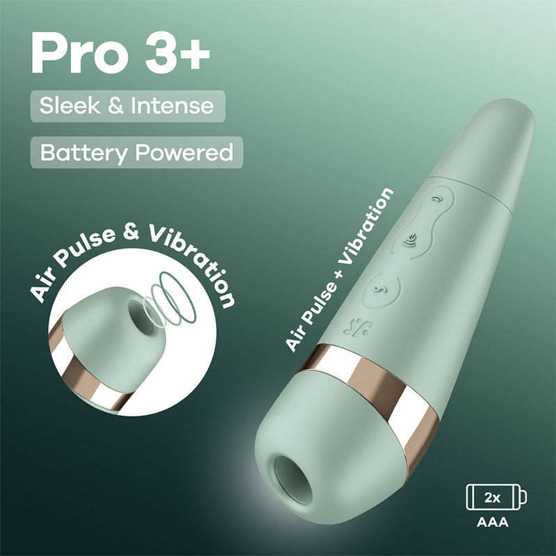 Satisfyer Pro 3+ Battery Series - Mint - Mint Green Air Pulse Clitoral Stimulator with Vibration