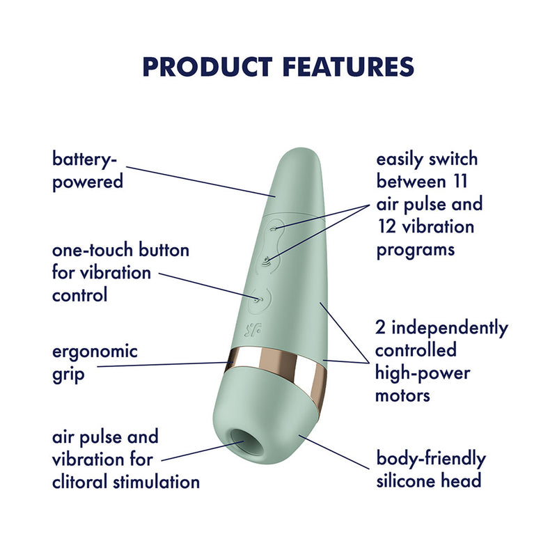 Satisfyer Pro 3+ Battery Series - Mint - Mint Green Air Pulse Clitoral Stimulator with Vibration