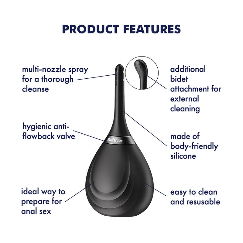 Satisfyer Clean & Play 2-in-1 - Black Unisex Douche with 2 Nozzles