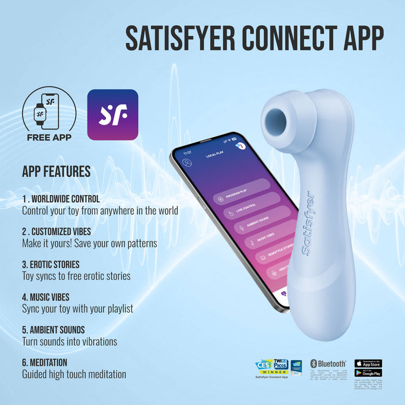 Satisfyer Pro 2 Generation 4 - Serene Blue - Blue Touch-Free USB-C Rechargeable Clitoral Stimulator with App Control