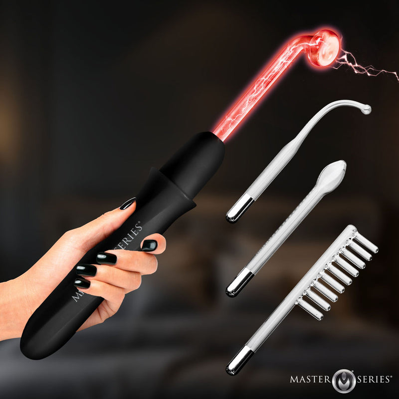 Master Series Electrawand - Black Rechargeable E-Stim Violet Wand with Attachments