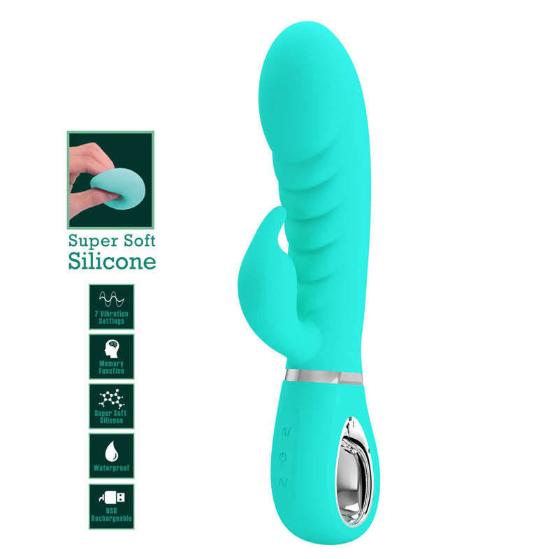 Party Up EDWARD Rabbit Vibe - Teal - Teal 20 cm USB Rechargeable Rabbit Vibrator