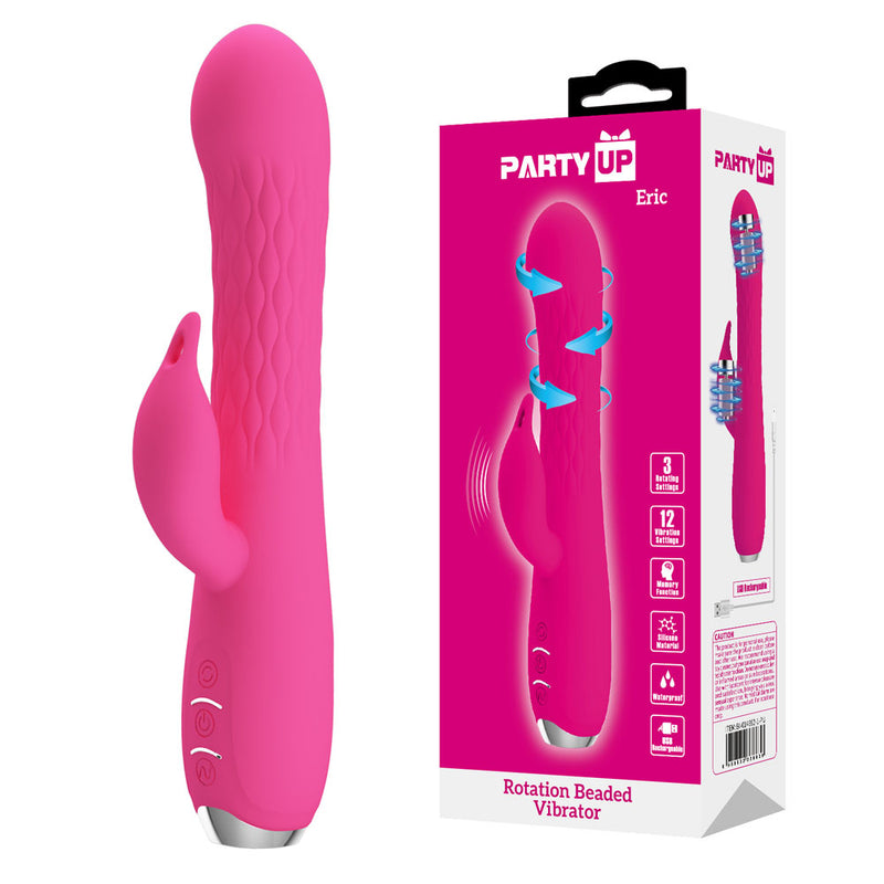 Party Up ERIC Rotating Beads Vibrator - Pink - Pink 20.5 cm USB Rechargeable Rabbit Vibrator with Rotating Bead Shaft
