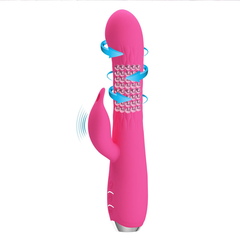 Party Up ERIC Rotating Beads Vibrator - Pink - Pink 20.5 cm USB Rechargeable Rabbit Vibrator with Rotating Bead Shaft