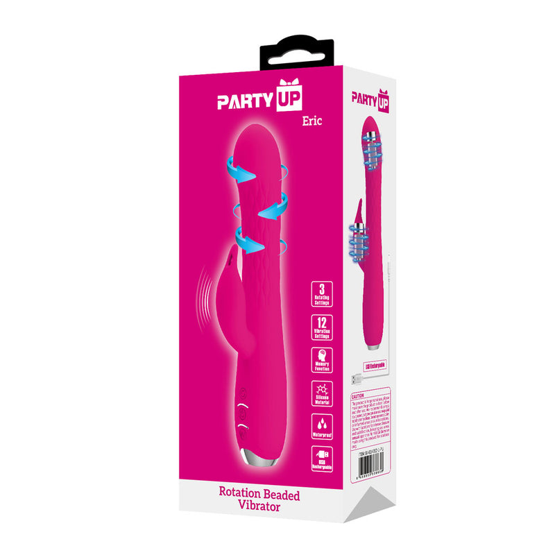 Party Up ERIC Rotating Beads Vibrator - Pink - Pink 20.5 cm USB Rechargeable Rabbit Vibrator with Rotating Bead Shaft