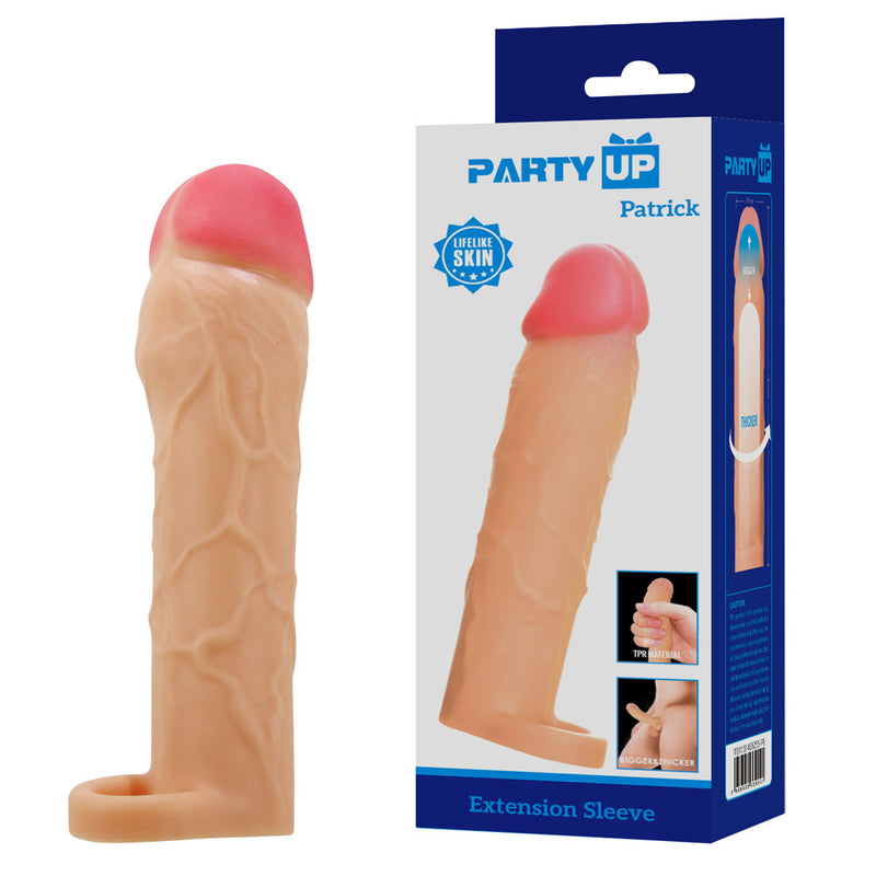 Party Up PATRICK 2 Inch Extender Sleeve - Flesh 2 Inch Penis Extender Sleeve with Ball Strap