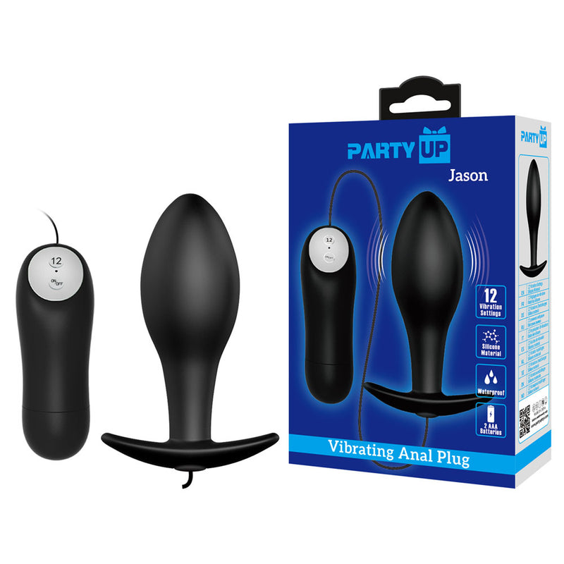 Party Up JASON Vibrating Anal Plug - Black 8.5 cm Vibrating Butt Plug with Remote