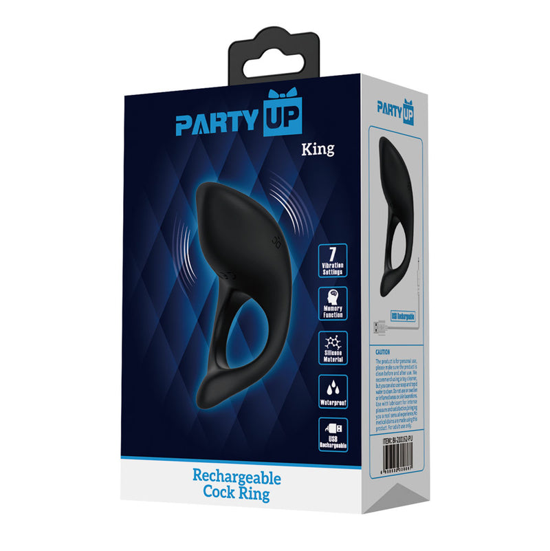 Party Up KING Rechargeable Cock Ring - Black USB Rechargeable Cock Ring