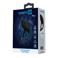 Party Up KING Rechargeable Cock Ring - Black USB Rechargeable Cock Ring