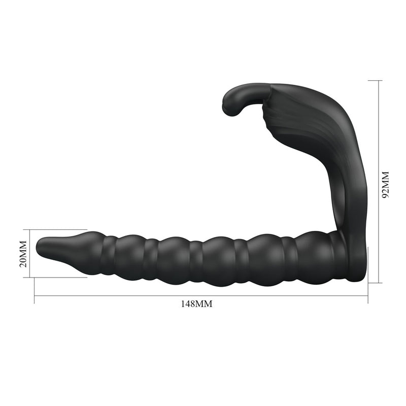 Party Up MARCUS Ring & Anal Plug - Black USB Rechargeable Vibrating Cock Ring with Double Penetrator