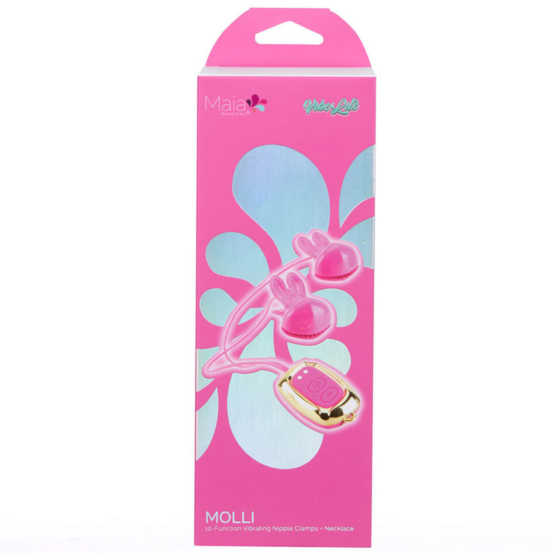 Maia MOLLI - Pink - Pink USB Rechargeable Vibrating Nipple Clamps & Necklace