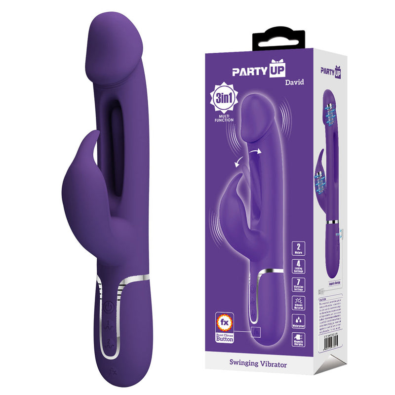 Party Up DAVID Swinging Vibe - Purple - Purple 23.2 cm USB Rechargeable Rabbit Vibrator with Flicking Arm