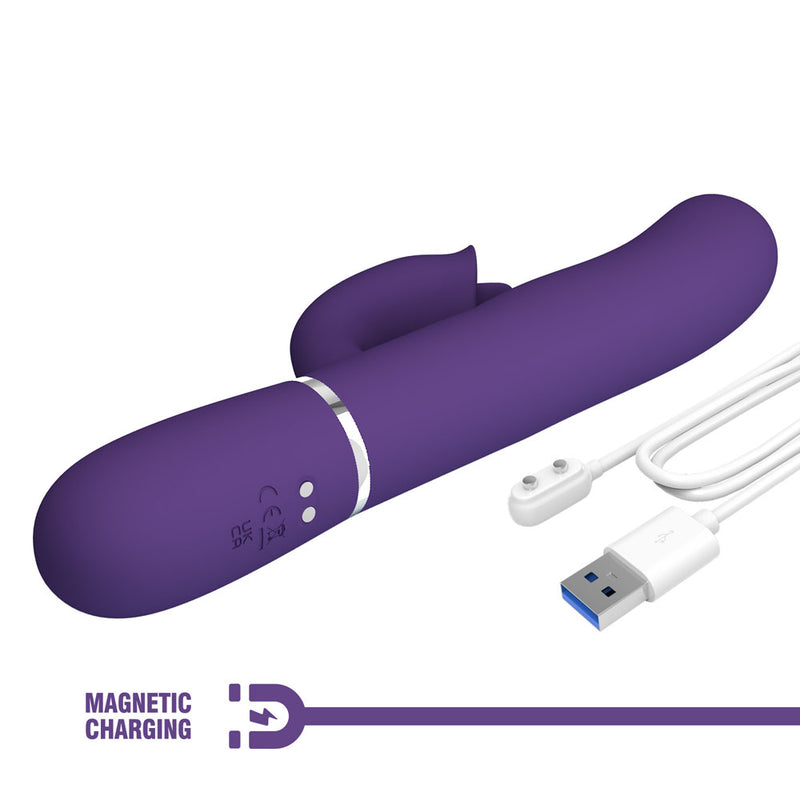Party Up ALAN Dual Motor Vibrator - Purple - Purple 22.8 cm USB Rechargeable Vibrator with Licking Clit Stimulator and Thumping Shaft