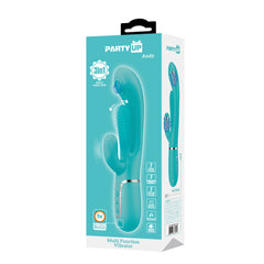 Party Up ANDY Multi Function Vibrator - Teal - Teal 22.2 cm USB Rechargeable Rabbit Vibrator with Flicking and Thumping Tip