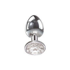 Adam & Eve Clear Gem Anal Plug - Large - Metallic 9.5 cm Large Butt Plug with Clear Gem Base