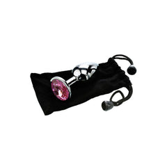 Adam & Eve Pink Gem Anal Plug - Medium - Silver Medium 8.2 cm Metal Butt Plug with Pink Gem