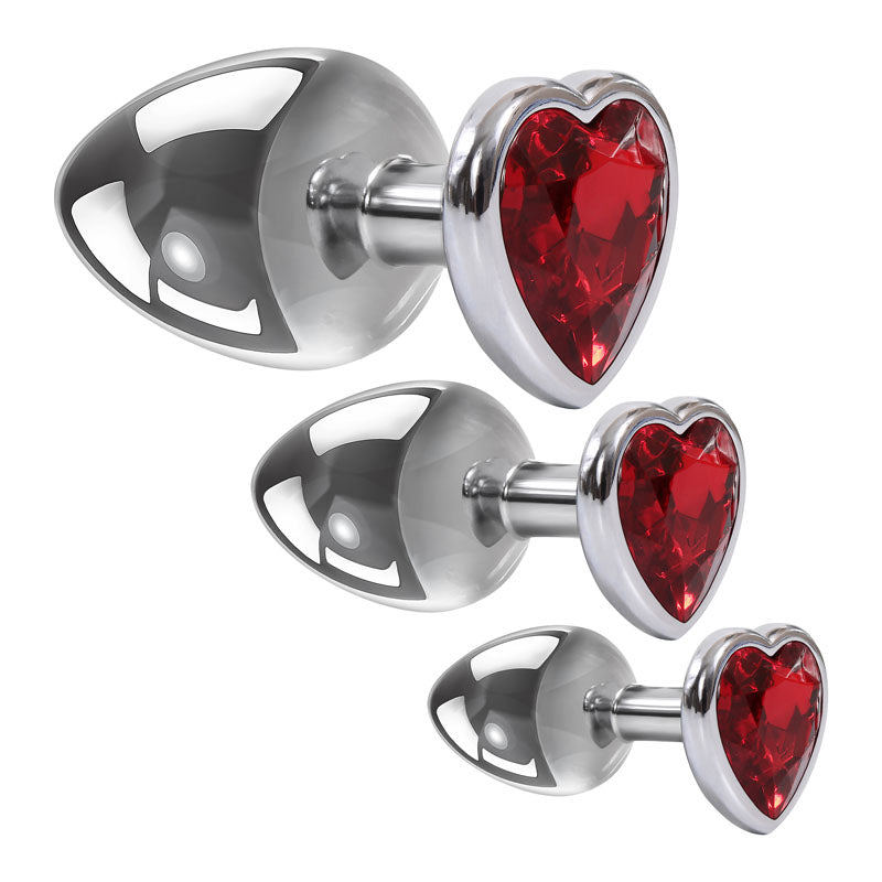 Adam & Eve Three Hearts Gem Anal Plug Set - Metallic Butt Plugs with Gem Bases - Set of 3 Sizes