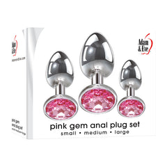Adam & Eve Pink Gem Anal Plug Set - Metallic Butt Plugs with Gems - Set of 3 Sizes