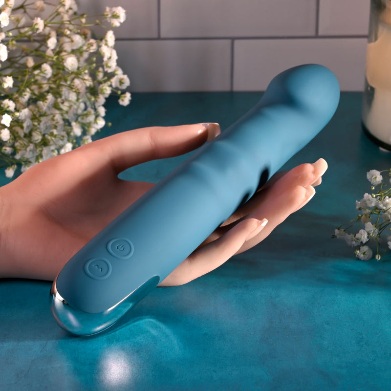 Evolved QUEEN OF ALL TRADES - Blue 22.6 cm USB Rechargeable Thrusting & Rotating Vibrator