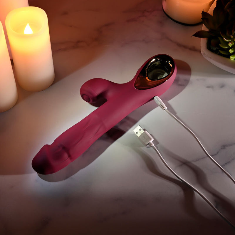 Evolved BURSTING WITH PLEASURE - Red 25.4 cm USB Rechargeable Vibrator with Tapping Clitoral Stimulator