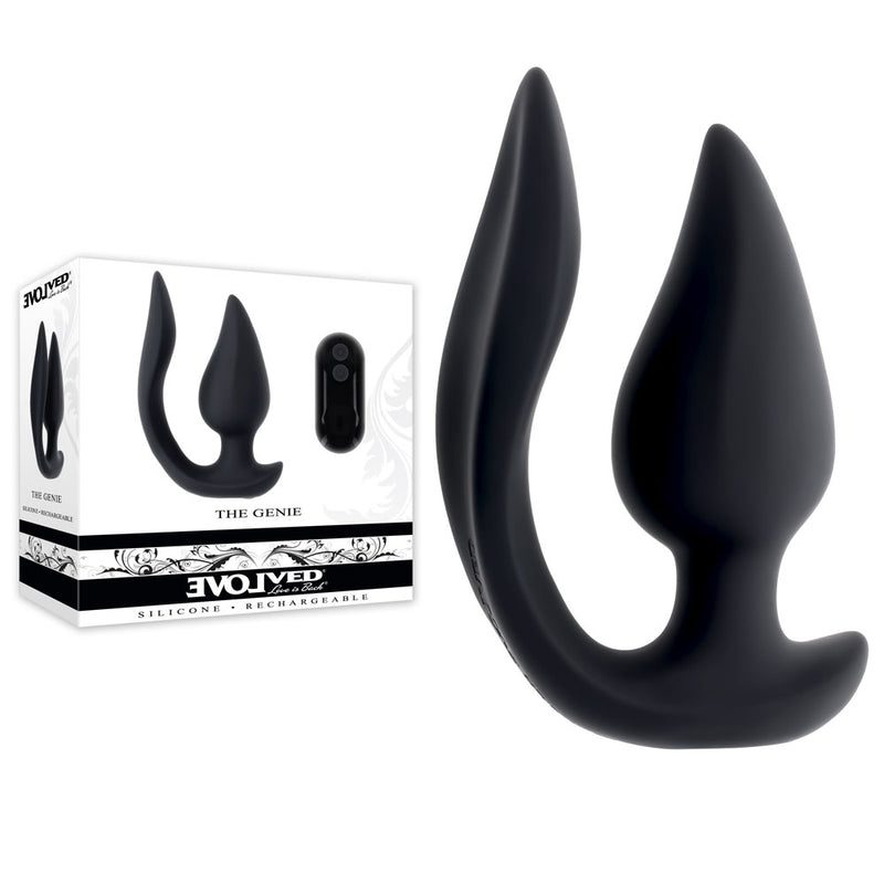Evolved THE GENIE - Black 11.2 cm USB Rechargeable Vibrating Plug with Wireless Remote