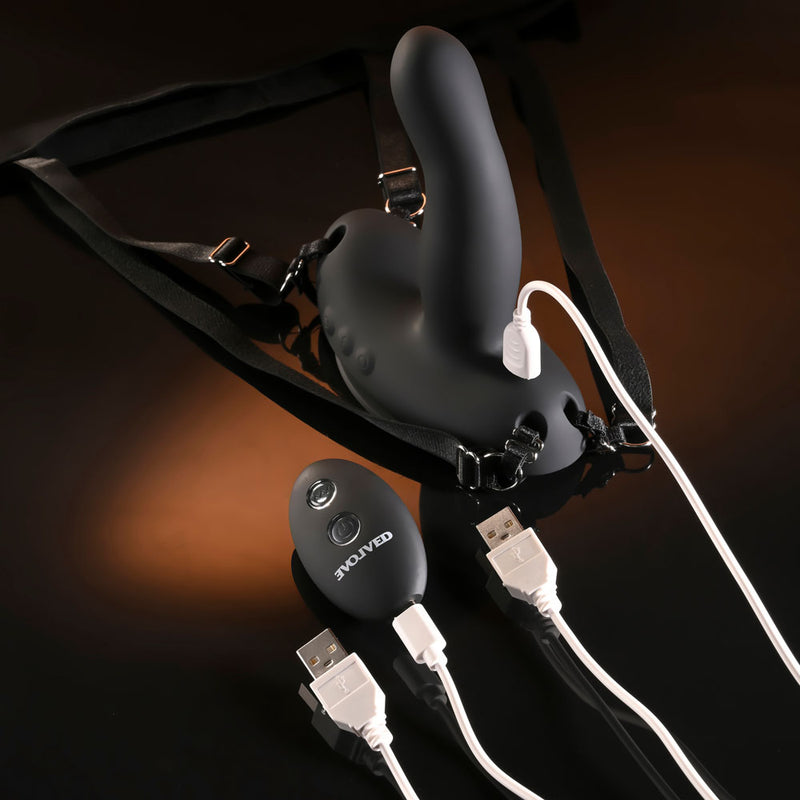 Evolved COME CLOSER - Black USB Rechargeable Vibrating Strap-On with Remote