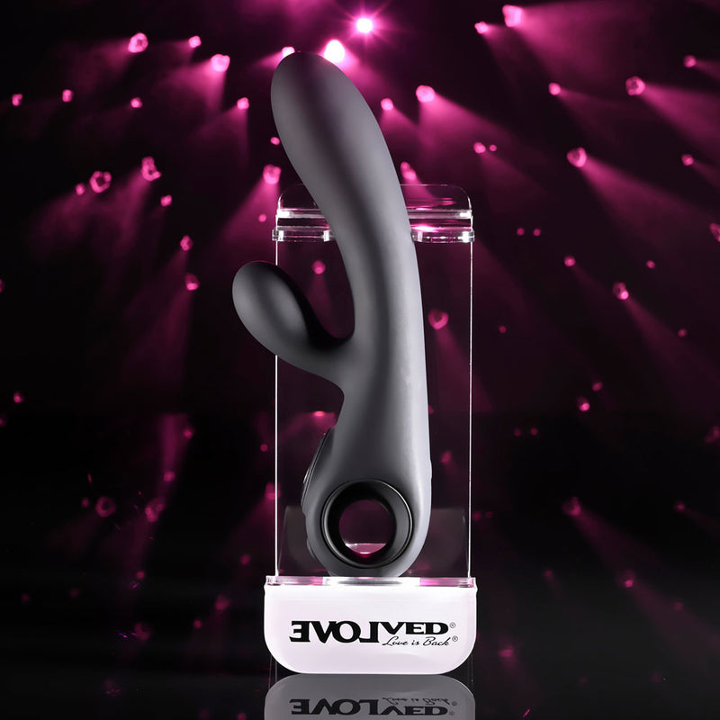 Evolved BLACK MAGIC - Black 20 cm USB Rechargeable Rabbit Vibrator with LED Screen
