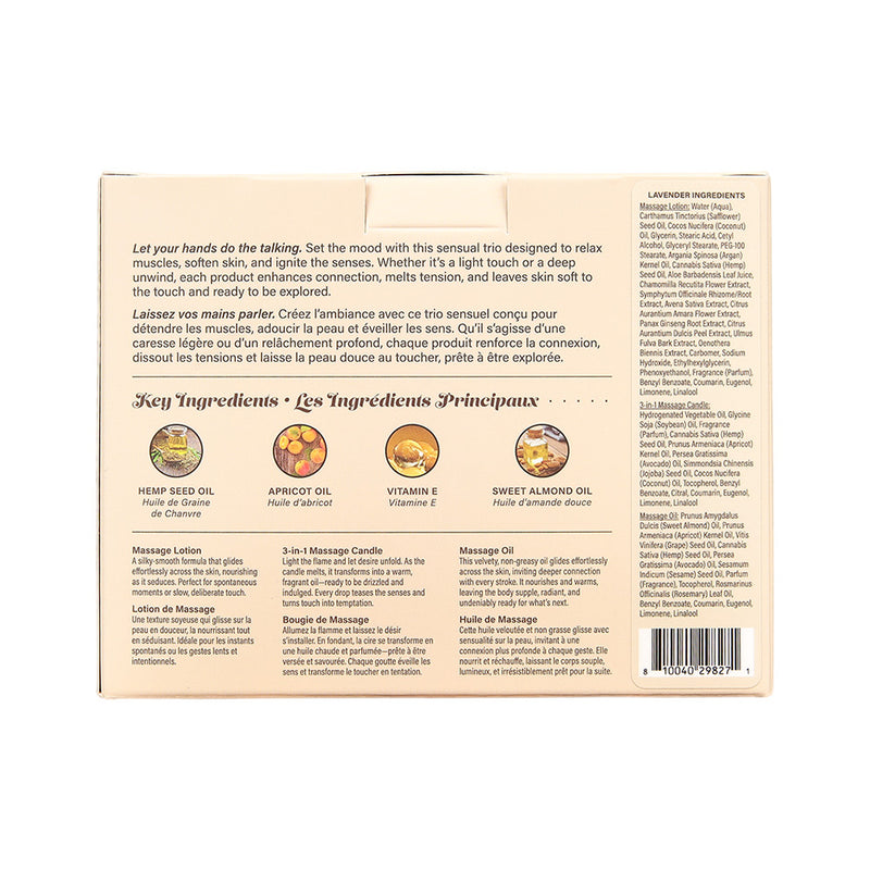 Hemp Seed Tranquility Trio - Lavender - Lavender Scented Massage & Caress Kit - 3 Piece Kit