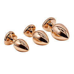 Adam & Eve ROSE GOLD HEART GEM ANAL TRAINING SET - Rose Gold Metal Anal Plugs with Pink Gem Bases - Set of 3 Sizes