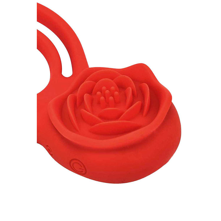 Adam & Eve VIBRATING ROSE DOUBLE ENHANCER - Red USB Rechargeable Cock & Balls Ring with Remote