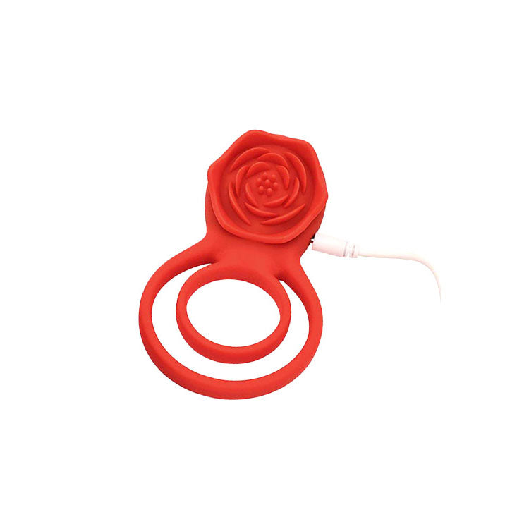 Adam & Eve VIBRATING ROSE DOUBLE ENHANCER - Red USB Rechargeable Cock & Balls Ring with Remote