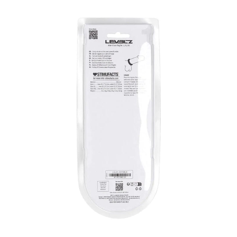 LEVELZ Wide O Silicone Cock Ring Set of 3 - L/XL/2X - Black Cock Rings - Set of 3 Sizes