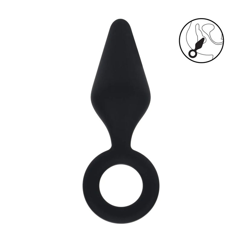 LEVELZ Silicone Anal Plug with Loop - Large - Black Large Butt Plug