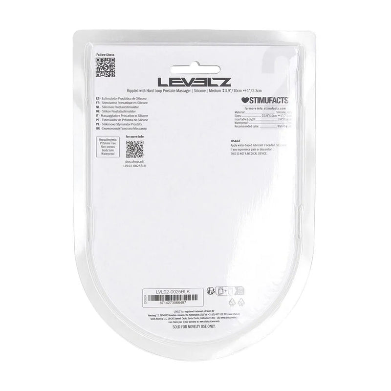 LEVELZ Rippled with Hard Loop Prostate Massager - Medium - Black Medium Prostate Massager