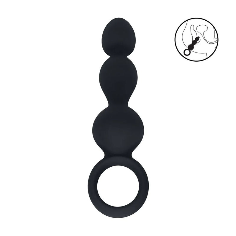 LEVELZ Beaded Silicone Anal Probe with Loop - Black 15.3 cm Beaded Anal Plug