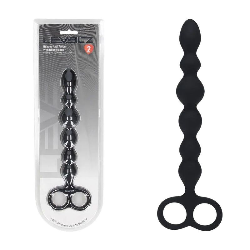 LEVELZ Beaded Silicone Anal Probe with Double Loop - Black 24.5 cm Anal Beads