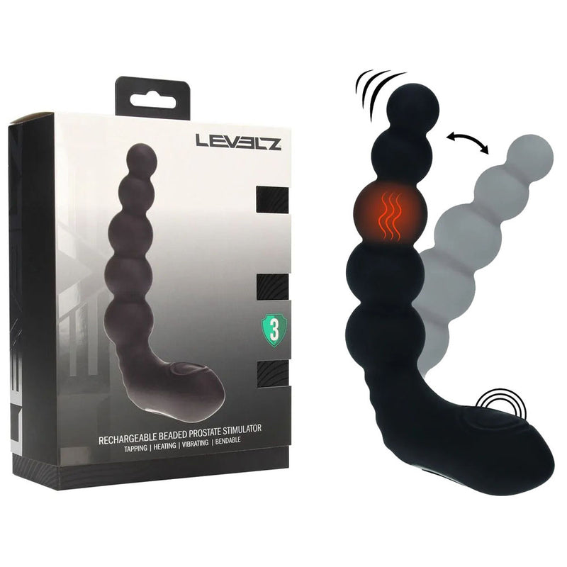 LEVELZ Rechargeable Beaded Prostate Massager - Black USB Rechargeable Heating + Vibrating Prostate Massager